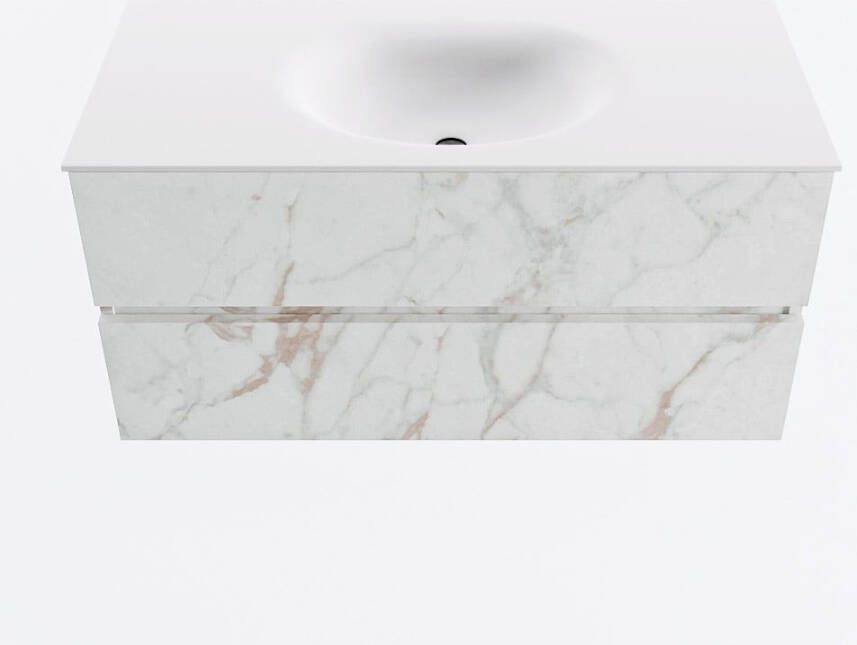 Mondiaz VICA 100cm badmeubel onderkast Carrara 2 lades. Wastafel MOON midden 1 kraangat kleur Talc.