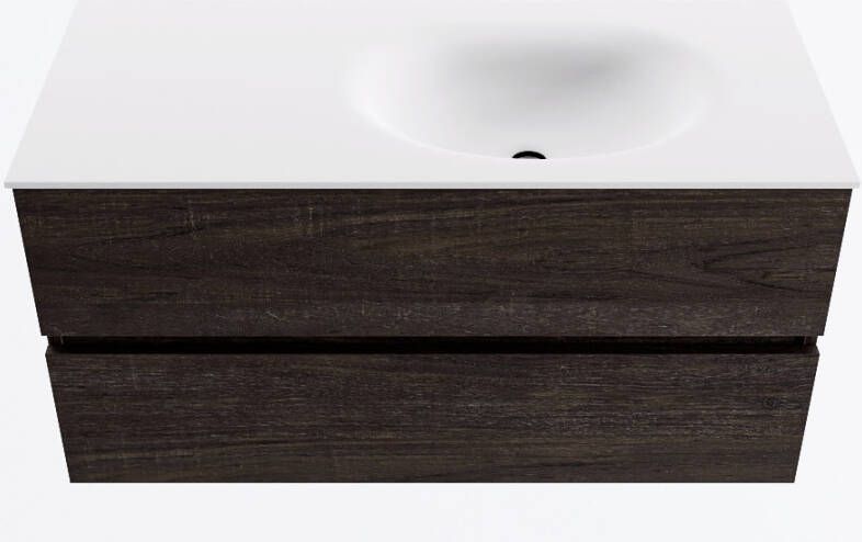 Mondiaz VICA 100cm badmeubel onderkast Dark Brown 2 lades. Wastafel MOON rechts 1 kraangat kleur Talc.