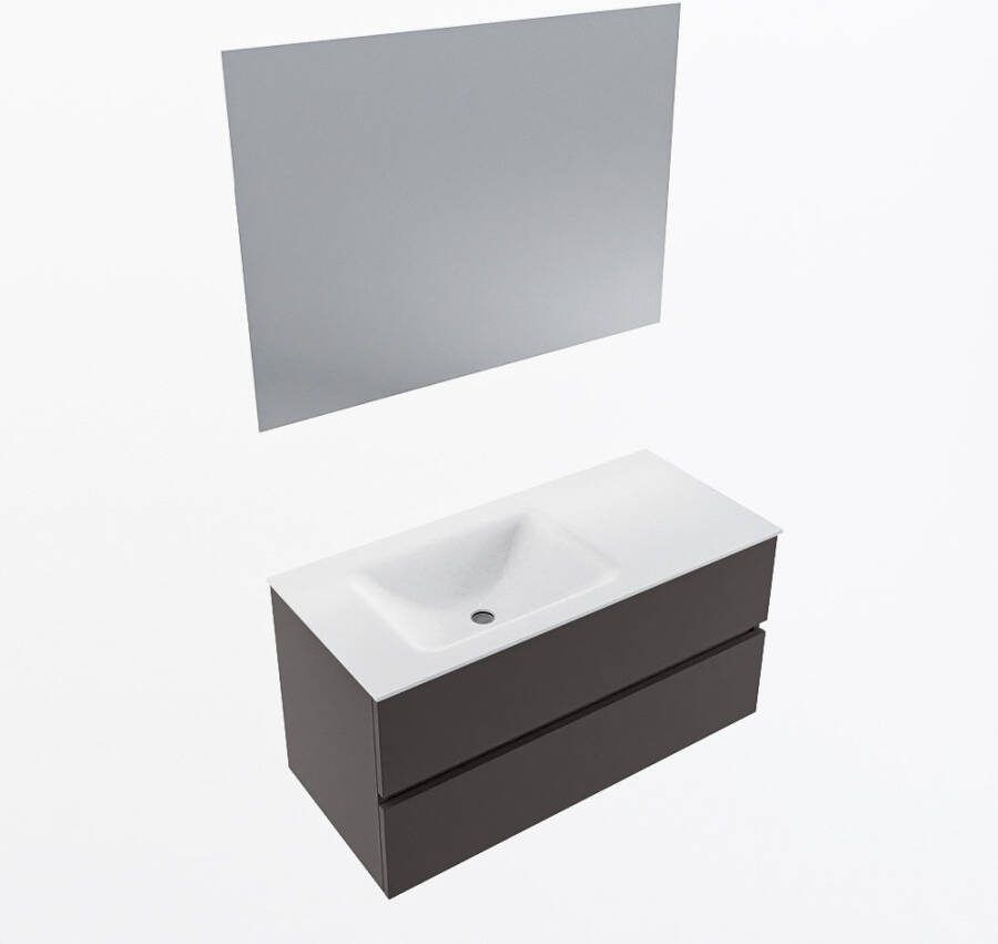 Mondiaz VICA 100cm badmeubel onderkast Dark Grey 2 lades. Wastafel CLOUD links zonder kraangat kleur Talc.