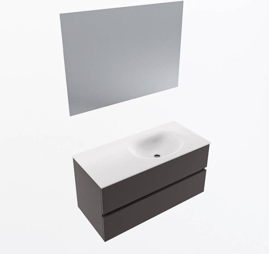 Mondiaz VICA 100cm badmeubel onderkast Dark Grey 2 lades. Wastafel MOON rechts zonder kraangat kleur Talc.