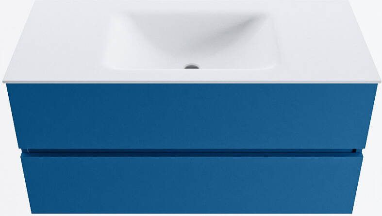 Mondiaz VICA 100cm badmeubel onderkast Jeans 2 lades. Wastafel CLOUD midden 1 kraangat kleur Talc.