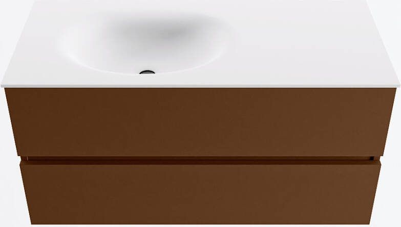 Mondiaz VICA 100cm badmeubel onderkast Rust 2 lades. Wastafel MOON links 1 kraangat kleur Talc.