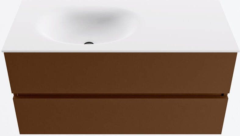 Mondiaz VICA 100cm badmeubel onderkast Rust 2 lades. Wastafel MOON links zonder kraangat kleur Talc.