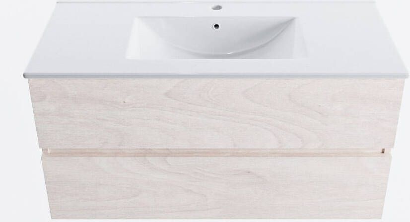Mondiaz VICA 100cm badmeubel onderkast Underlayment 2 lades. Wastafel DENIA midden 1 kraangat kleur Glanzend Wit.