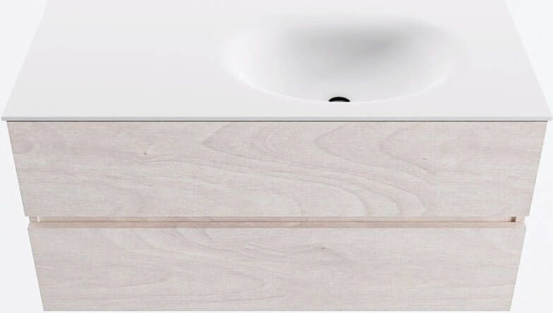 Mondiaz VICA 100cm badmeubel onderkast Underlayment 2 lades. Wastafel MOON rechts zonder kraangat kleur Talc.