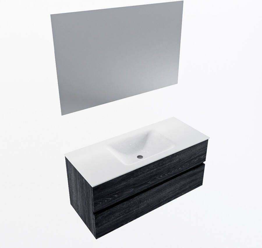 Mondiaz VICA 110cm badmeubel onderkast Antracite 2 lades. Wastafel CLOUD midden 1 kraangat kleur Talc.