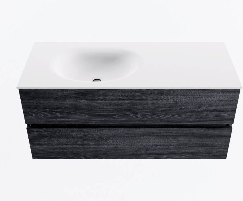 Mondiaz VICA 110cm badmeubel onderkast Antracite 2 lades. Wastafel MOON links 1 kraangat kleur Talc.