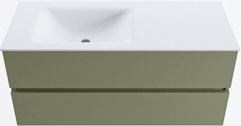 Mondiaz VICA 110cm badmeubel onderkast Army 2 lades. Wastafel CLOUD links 1 kraangat kleur Talc.