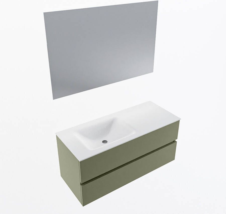 Mondiaz VICA 110cm badmeubel onderkast Army 2 lades. Wastafel CLOUD links zonder kraangat kleur Talc.
