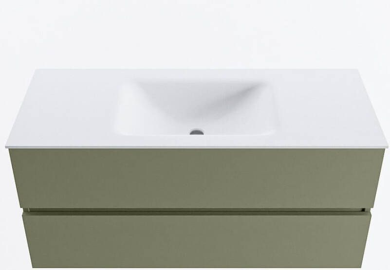 Mondiaz VICA 110cm badmeubel onderkast Army 2 lades. Wastafel CLOUD midden 1 kraangat kleur Talc.