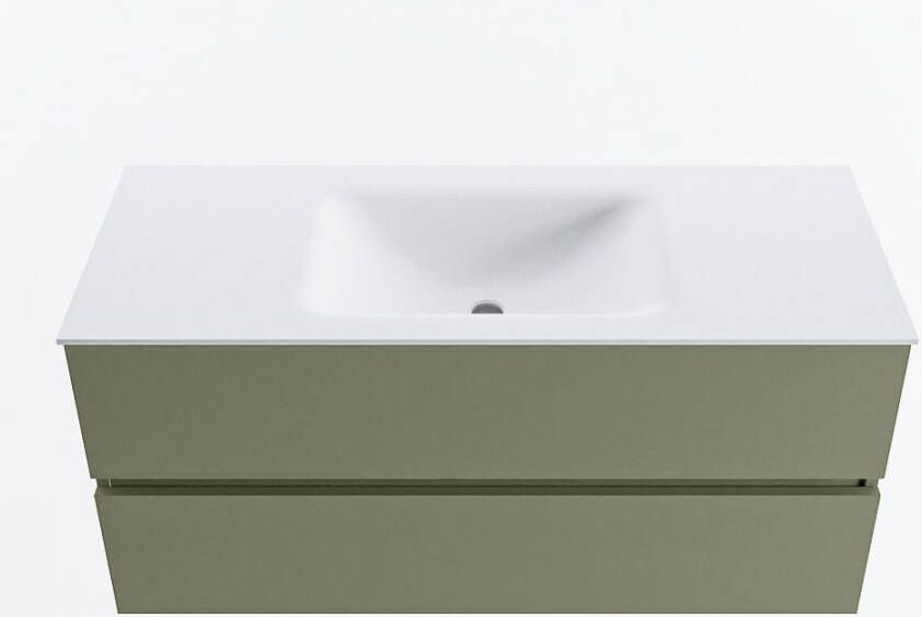 Mondiaz VICA 110cm badmeubel onderkast Army 2 lades. Wastafel CLOUD midden zonder kraangat kleur Talc.