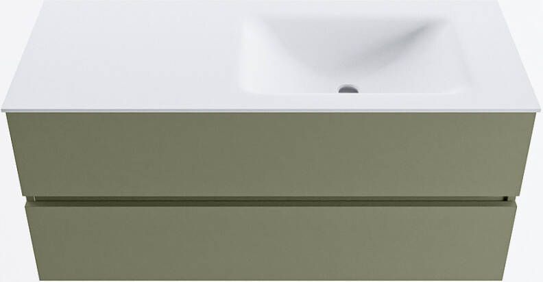 Mondiaz VICA 110cm badmeubel onderkast Army 2 lades. Wastafel CLOUD rechts 1 kraangat kleur Talc.