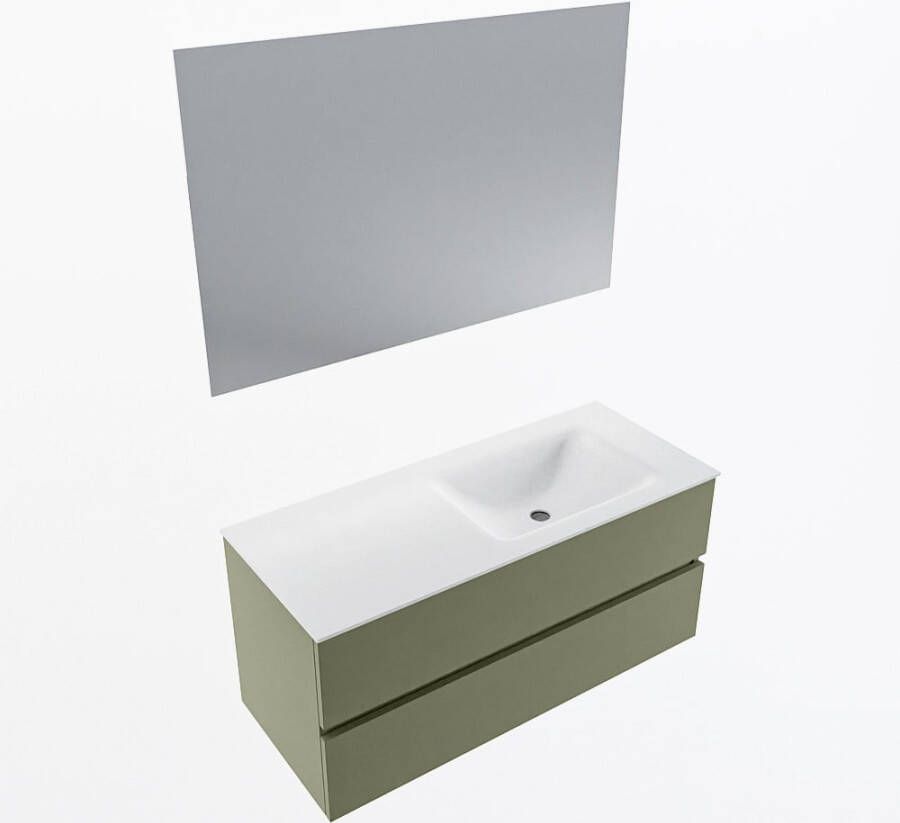 Mondiaz VICA 110cm badmeubel onderkast Army 2 lades. Wastafel CLOUD rechts zonder kraangat kleur Talc.