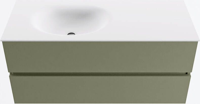 Mondiaz VICA 110cm badmeubel onderkast Army 2 lades. Wastafel MOON links 1 kraangat kleur Talc.