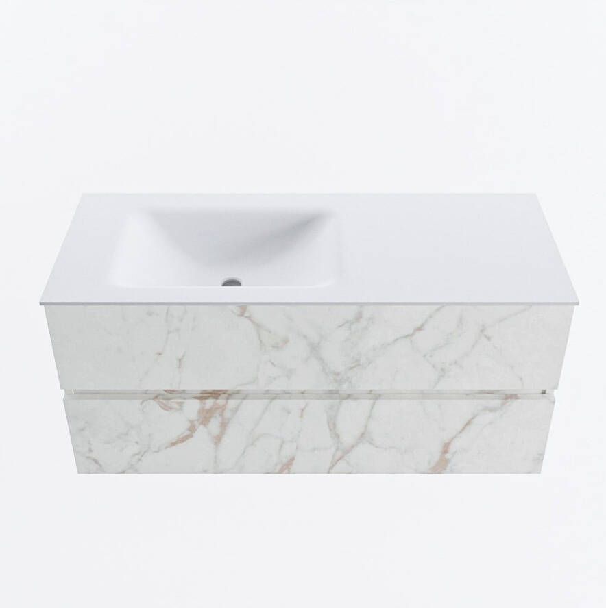 Mondiaz VICA 110cm badmeubel onderkast Carrara 2 lades. Wastafel CLOUD links 1 kraangat kleur Talc.