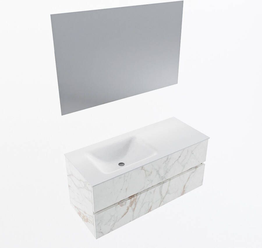 Mondiaz VICA 110cm badmeubel onderkast Carrara 2 lades. Wastafel CLOUD links zonder kraangat kleur Talc.