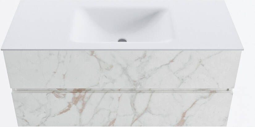 Mondiaz VICA 110cm badmeubel onderkast Carrara 2 lades. Wastafel CLOUD midden 1 kraangat kleur Talc.