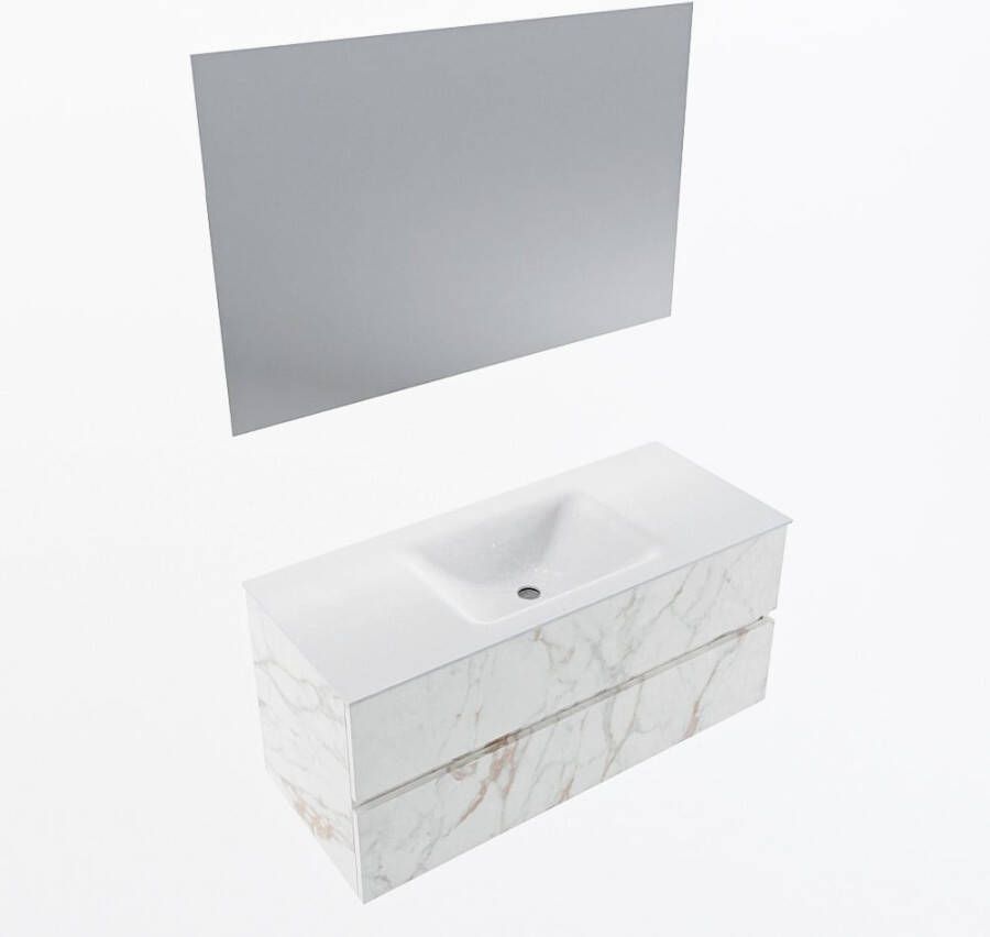 Mondiaz VICA 110cm badmeubel onderkast Carrara 2 lades. Wastafel CLOUD midden zonder kraangat kleur Talc.