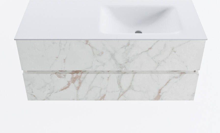 Mondiaz VICA 110cm badmeubel onderkast Carrara 2 lades. Wastafel CLOUD rechts 1 kraangat kleur Talc.