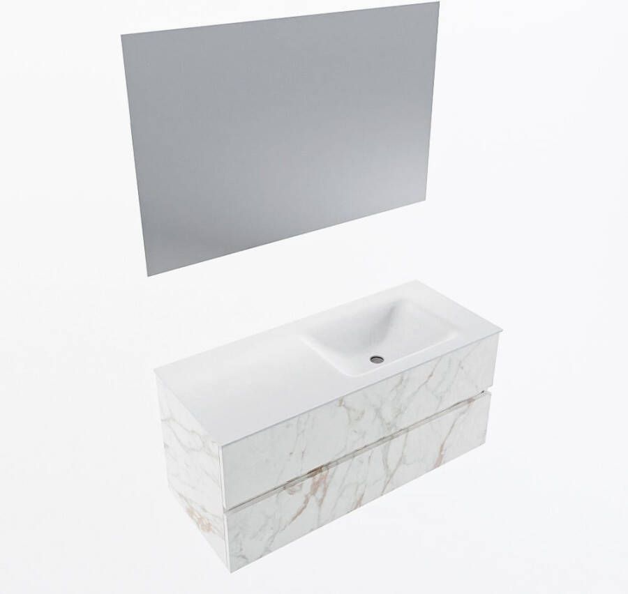 Mondiaz VICA 110cm badmeubel onderkast Carrara 2 lades. Wastafel CLOUD rechts zonder kraangat kleur Talc.