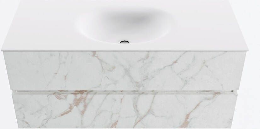 Mondiaz VICA 110cm badmeubel onderkast Carrara 2 lades. Wastafel MOON midden 1 kraangat kleur Talc.