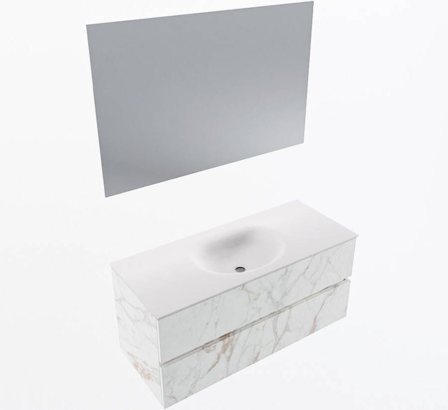 Mondiaz VICA 110cm badmeubel onderkast Carrara 2 lades. Wastafel MOON midden zonder kraangat kleur Talc.