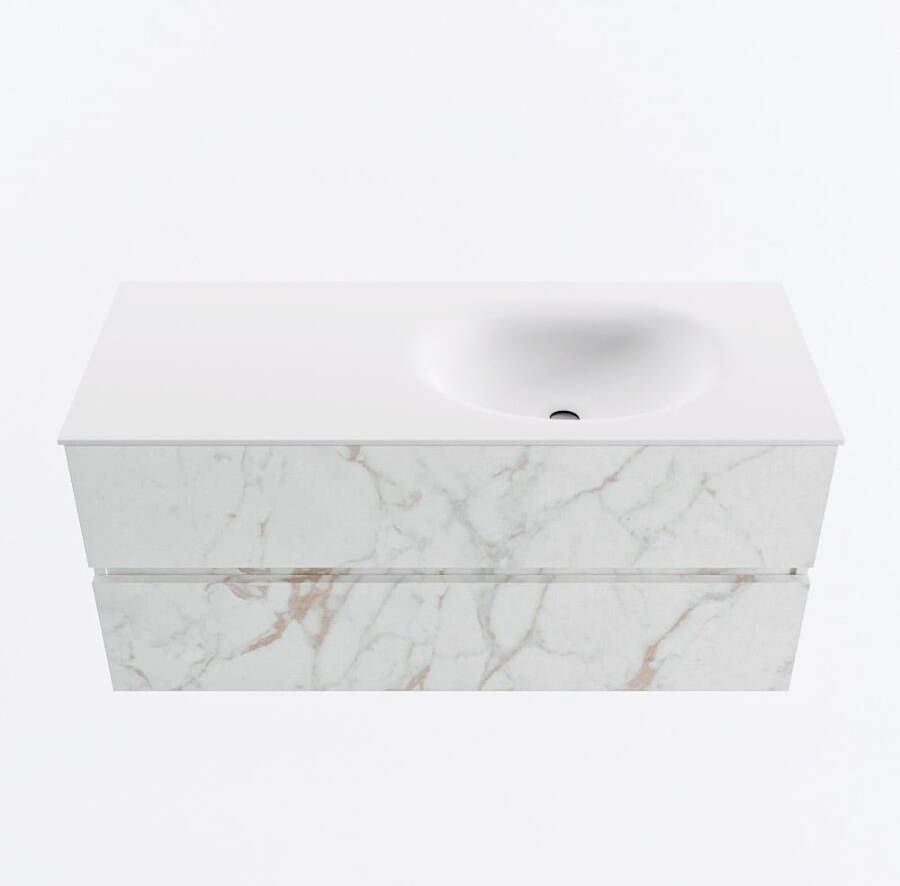 Mondiaz VICA 110cm badmeubel onderkast Carrara 2 lades. Wastafel MOON rechts 1 kraangat kleur Talc.