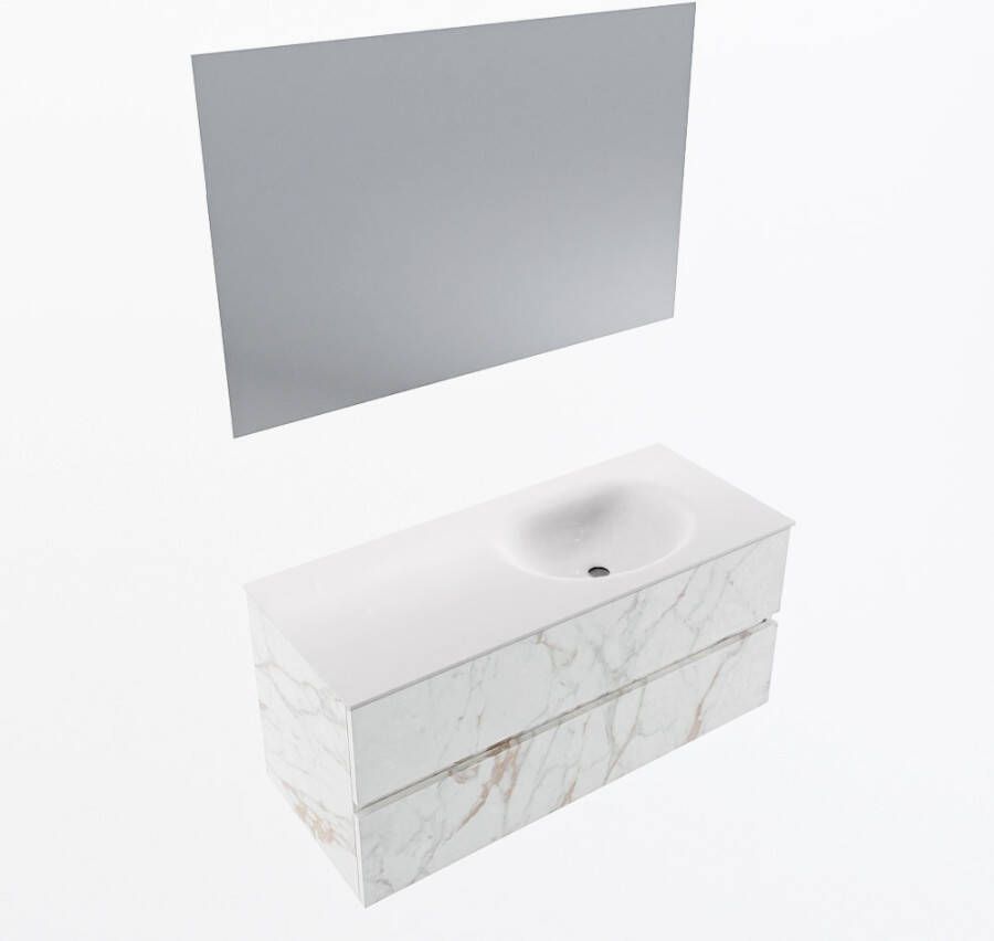 Mondiaz VICA 110cm badmeubel onderkast Carrara 2 lades. Wastafel MOON rechts zonder kraangat kleur Talc.