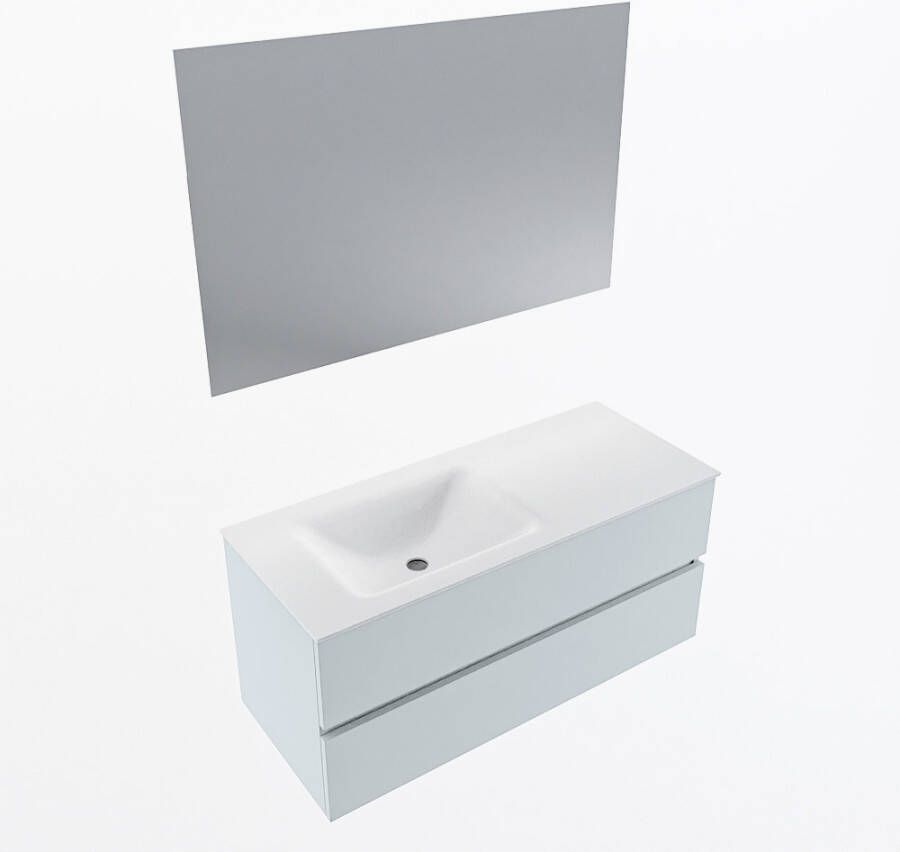 Mondiaz VICA 110cm badmeubel onderkast Clay 2 lades. Wastafel CLOUD links zonder kraangat kleur Talc.