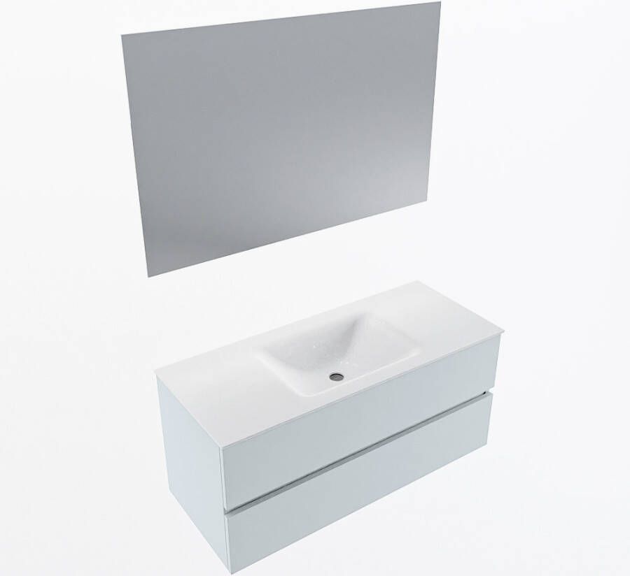 Mondiaz VICA 110cm badmeubel onderkast Clay 2 lades. Wastafel CLOUD midden zonder kraangat kleur Talc.
