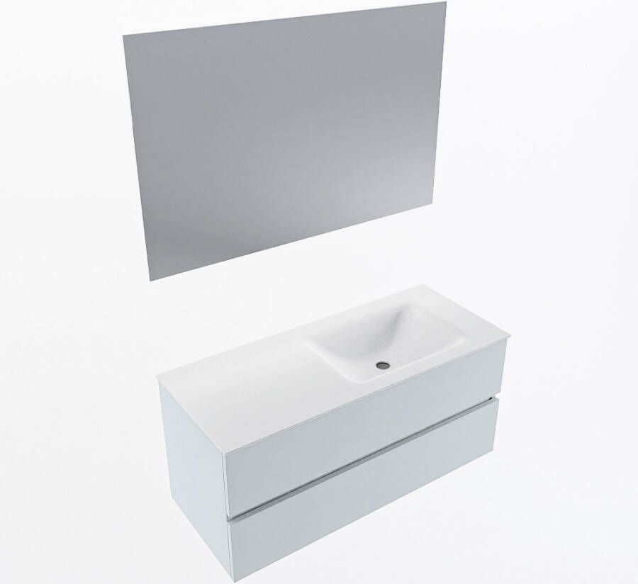 Mondiaz VICA 110cm badmeubel onderkast Clay 2 lades. Wastafel CLOUD rechts zonder kraangat kleur Talc.