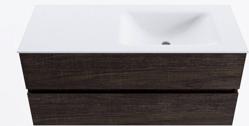 Mondiaz VICA 110cm badmeubel onderkast Dark Brown 2 lades. Wastafel CLOUD rechts zonder kraangat kleur Talc.