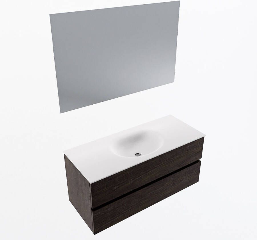 Mondiaz VICA 110cm badmeubel onderkast Dark Brown 2 lades. Wastafel MOON midden 1 kraangat kleur Talc.