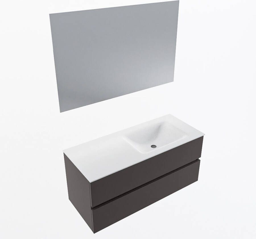 Mondiaz VICA 110cm badmeubel onderkast Dark Grey 2 lades. Wastafel CLOUD rechts 1 kraangat kleur Talc.