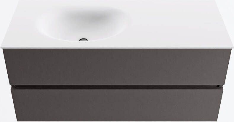 Mondiaz VICA 110cm badmeubel onderkast Dark Grey 2 lades. Wastafel MOON links 1 kraangat kleur Talc.
