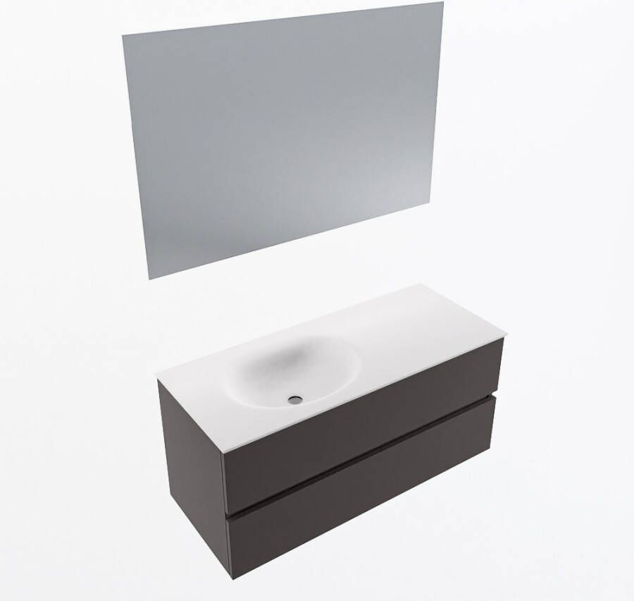 Mondiaz VICA 110cm badmeubel onderkast Dark Grey 2 lades. Wastafel MOON links zonder kraangat kleur Talc.