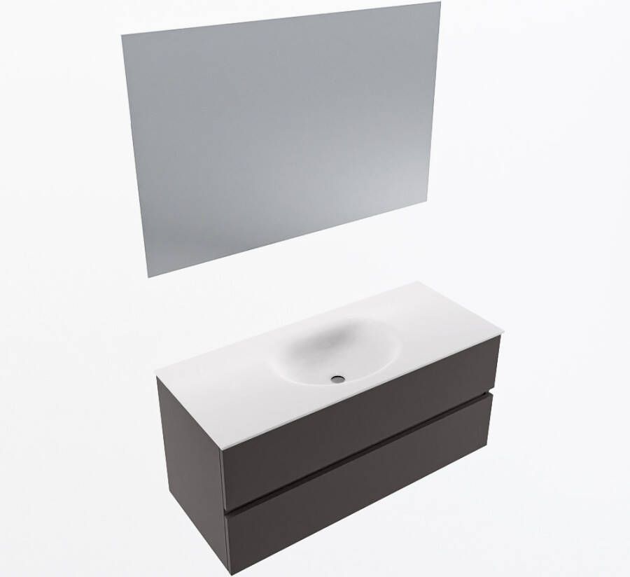 Mondiaz VICA 110cm badmeubel onderkast Dark Grey 2 lades. Wastafel MOON midden zonder kraangat kleur Talc.