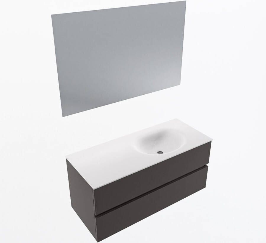 Mondiaz VICA 110cm badmeubel onderkast Dark Grey 2 lades. Wastafel MOON rechts zonder kraangat kleur Talc.