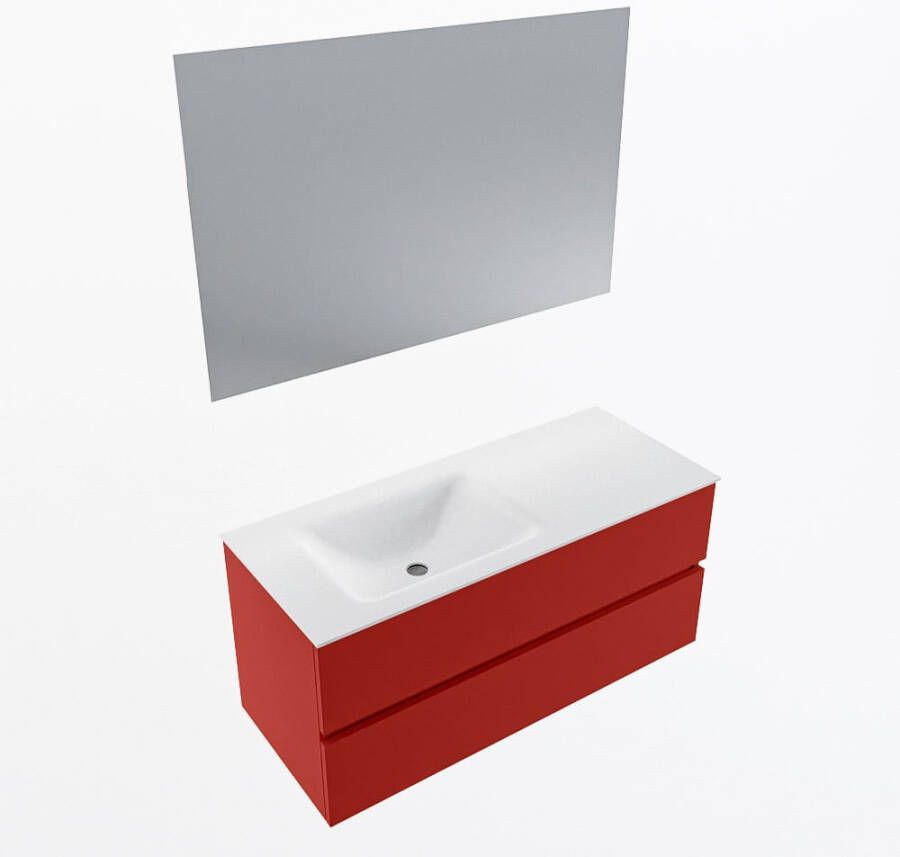 Mondiaz VICA 110cm badmeubel onderkast Fire 2 lades. Wastafel CLOUD links zonder kraangat kleur Talc.
