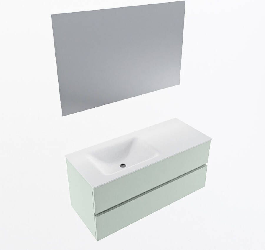 Mondiaz VICA 110cm badmeubel onderkast Greey 2 lades. Wastafel CLOUD links zonder kraangat kleur Talc.