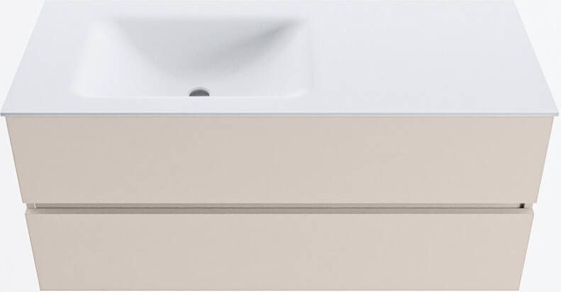 Mondiaz VICA 110cm badmeubel onderkast Linen 2 lades. Wastafel CLOUD links zonder kraangat kleur Talc.