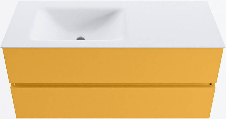 Mondiaz VICA 110cm badmeubel onderkast Ocher 2 lades. Wastafel CLOUD links 1 kraangat kleur Talc.