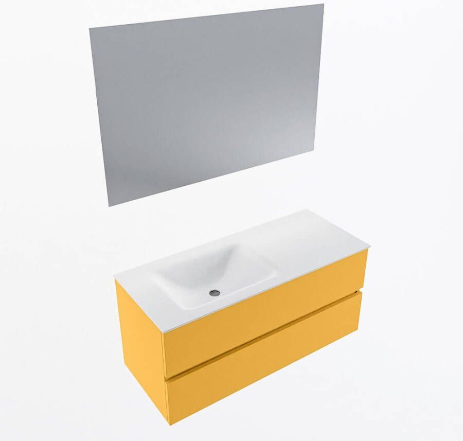 Mondiaz VICA 110cm badmeubel onderkast Ocher 2 lades. Wastafel CLOUD links zonder kraangat kleur Talc.