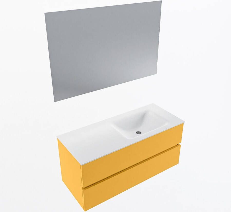 Mondiaz VICA 110cm badmeubel onderkast Ocher 2 lades. Wastafel CLOUD rechts zonder kraangat kleur Talc.