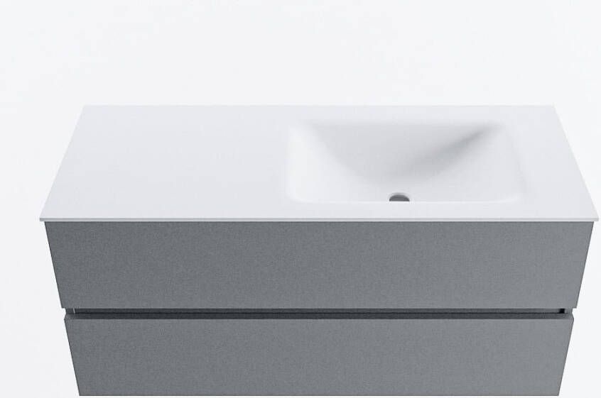Mondiaz VICA 110cm badmeubel onderkast Plata 2 lades. Wastafel CLOUD rechts zonder kraangat kleur Talc.