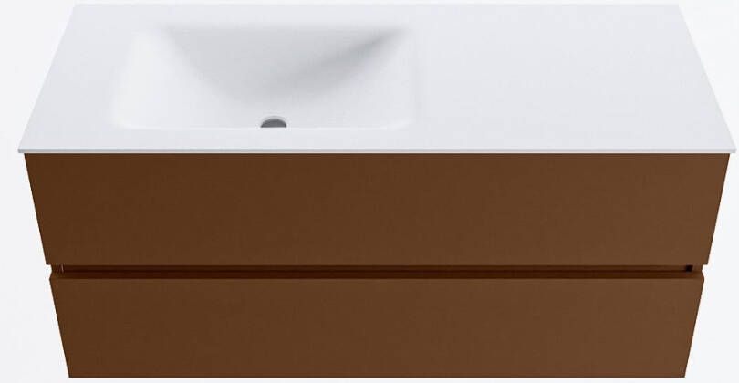 Mondiaz VICA 110cm badmeubel onderkast Rust 2 lades. Wastafel CLOUD links zonder kraangat kleur Talc.