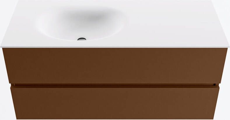 Mondiaz VICA 110cm badmeubel onderkast Rust 2 lades. Wastafel MOON links 1 kraangat kleur Talc.