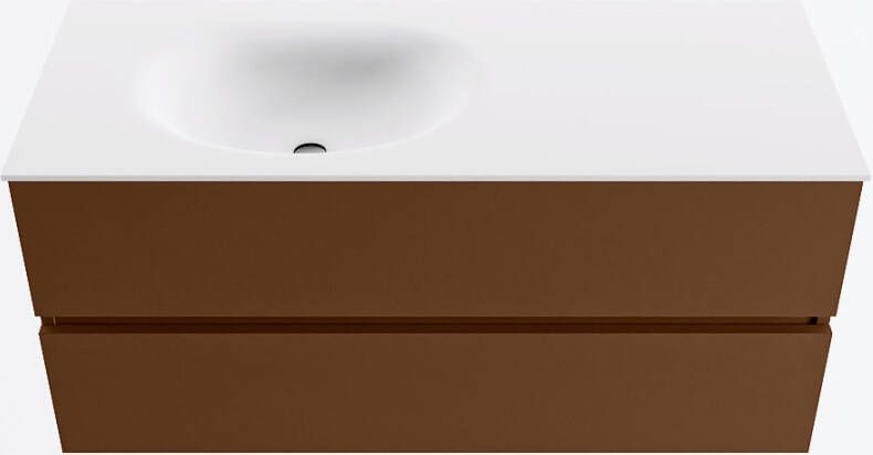 Mondiaz VICA 110cm badmeubel onderkast Rust 2 lades. Wastafel MOON links zonder kraangat kleur Talc.