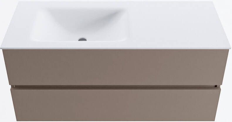 Mondiaz VICA 110cm badmeubel onderkast Smoke 2 lades. Wastafel CLOUD links 1 kraangat kleur Talc.
