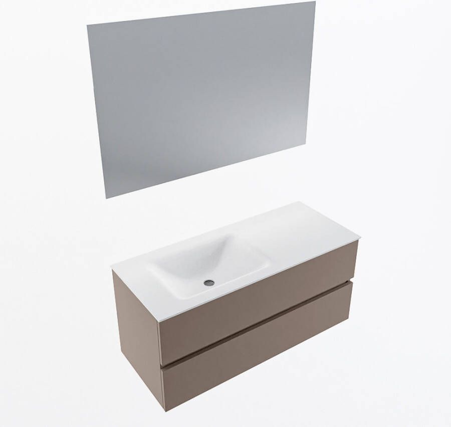 Mondiaz VICA 110cm badmeubel onderkast Smoke 2 lades. Wastafel CLOUD links zonder kraangat kleur Talc.